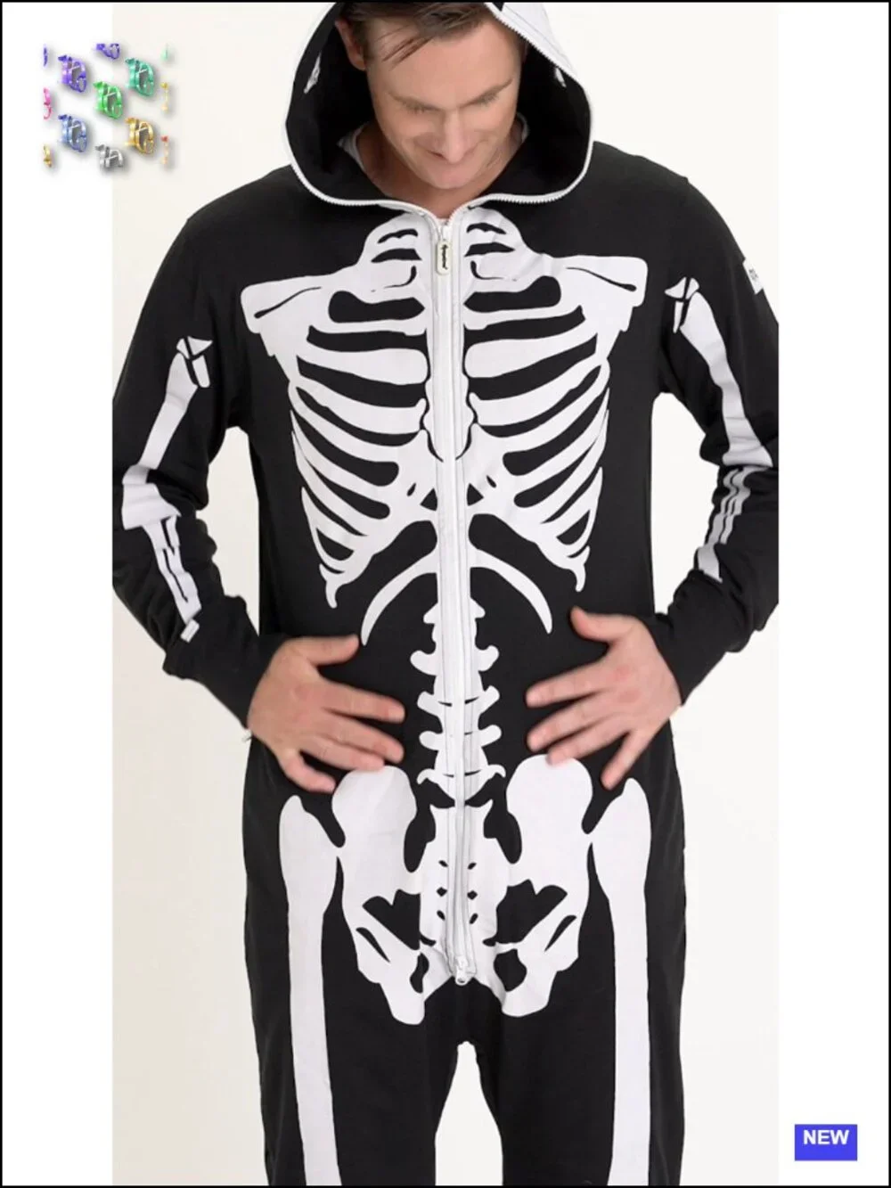 Men's Skeleton Jumpsuit Halloween Costume with Pockets